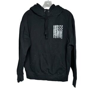 Trails Clothing Black Long Sleeve Hooded Flag & Hands Sweatshirt Mens Size M